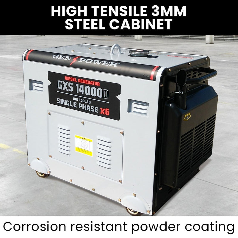 Load image into Gallery viewer, GENPOWER 8.4kW Peak 6kW Rated Commercial Diesel Generator, Electric Key Start, 6 x 15A, Single Phase
