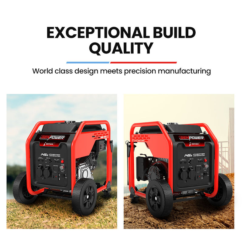 Load image into Gallery viewer, GENPOWER Inverter Generator Portable Petrol 3.5kW Max Pure Sine Wave Camping Power Station Wheels
