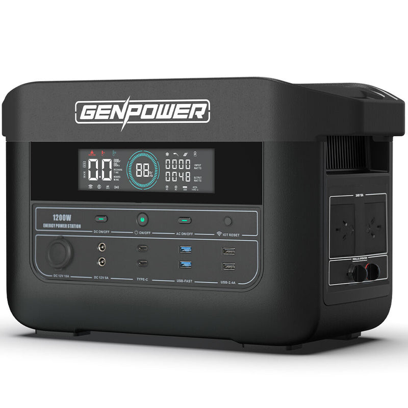 Load image into Gallery viewer, GENPOWER 1200W Portable Lithium Power Station 1075Wh LiFePo4, Multiple Voltage Output, 15W Wireless Charger, Ideal for Camping, Home Backup and Power Tools
