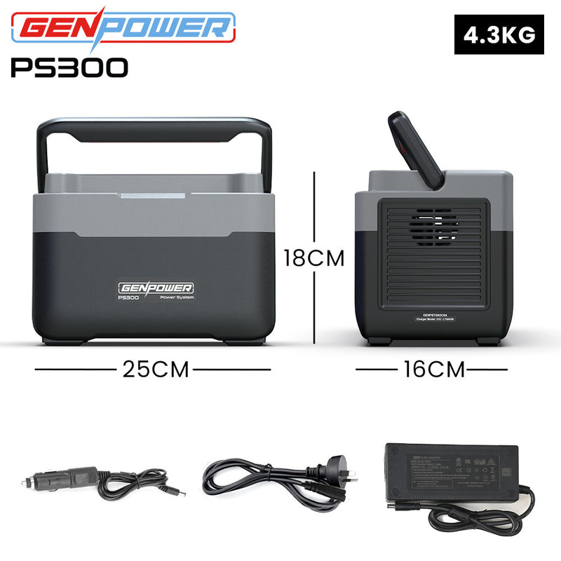 Load image into Gallery viewer, GENPOWER 300W Portable Lithium Power Station 288Wh LiFePo4, Multiple Voltage Output, 15W Wireless Charger, Ideal for Camping, Home Backup and Power Tools
