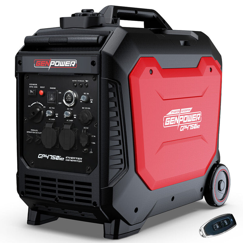 Load image into Gallery viewer, GENPOWER 4.7kW Peak 3.8kW Inverter Generator, Push Button &amp; Remote Start, Portable w/ Wheels, Camping, Backup, Mobile A/C
