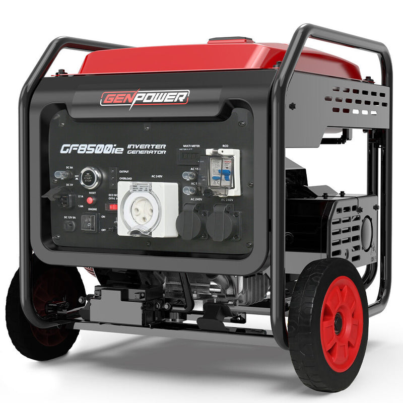 Load image into Gallery viewer, GENPOWER 8.5kW Peak 7.2kw Open Frame Inverter Generator, Push-Button Start, 2x15A, 1x32A, 20L Tank, Wheels, RCD, Portable, Backup
