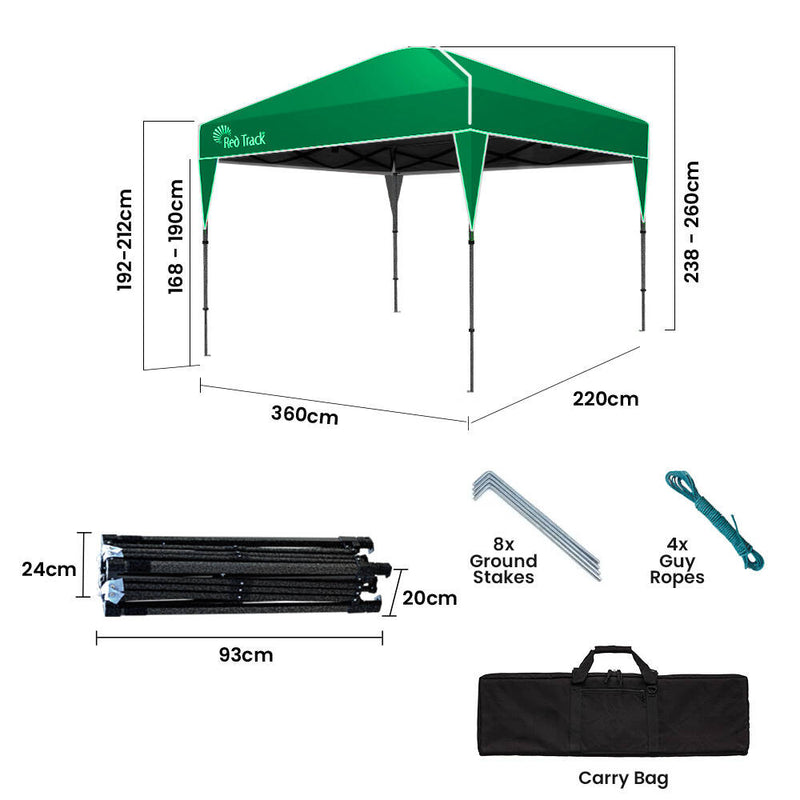 Load image into Gallery viewer, RED TRACK 3.6x2.2m Ultra Compact Folding Gazebo, Carry bag, Portable Outdoor Popup Marquee for Camping Beach, Green
