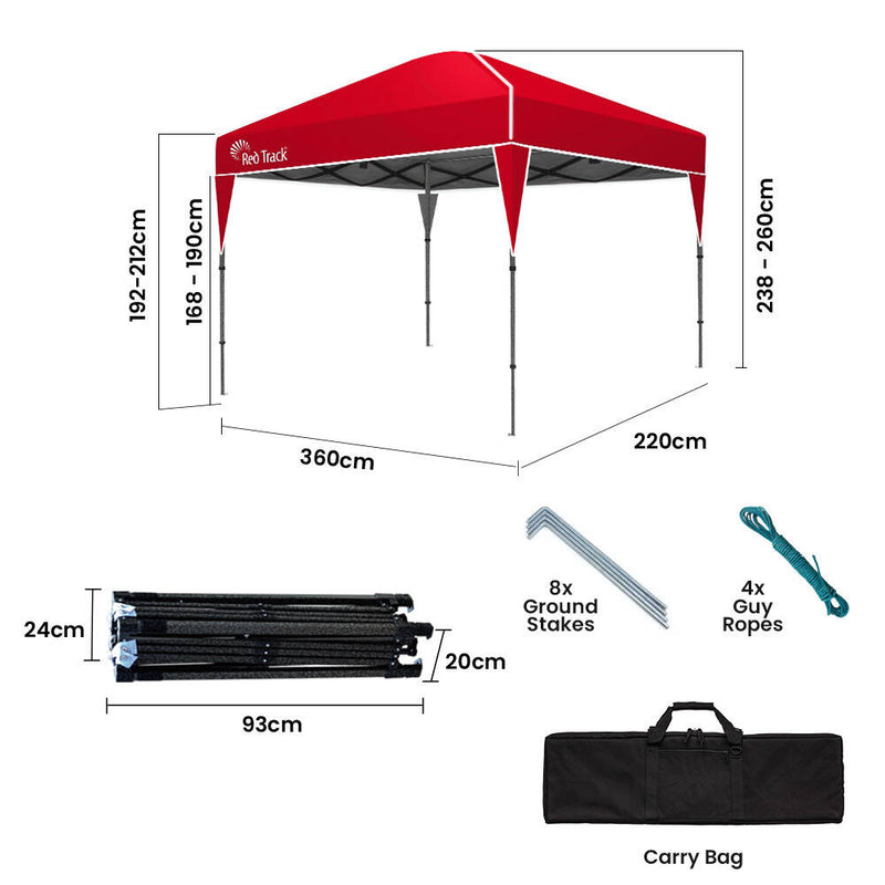Load image into Gallery viewer, RED TRACK 3.6x2.2m Ultra Compact Folding Gazebo, Carry bag, Portable Outdoor Popup Marquee for Camping Beach
