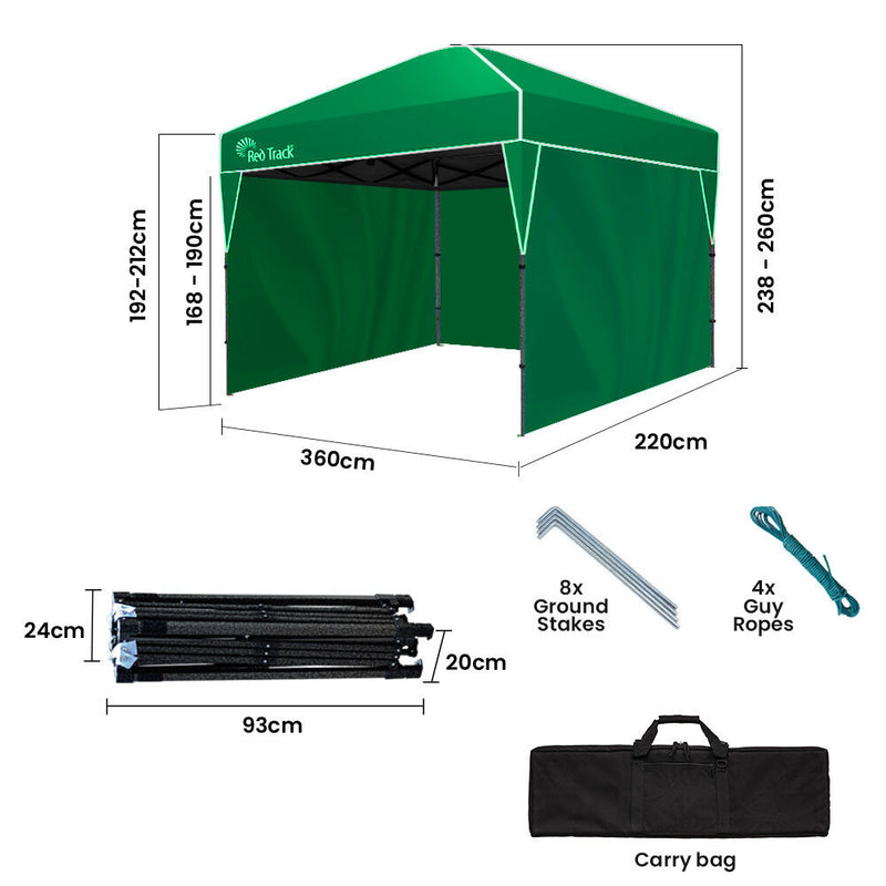 Load image into Gallery viewer, RED TRACK 3.6x2.2m Ultra Compact Folding Gazebo, Walls, Carry bag, Portable Outdoor Popup Marquee for Camping Beach, Green
