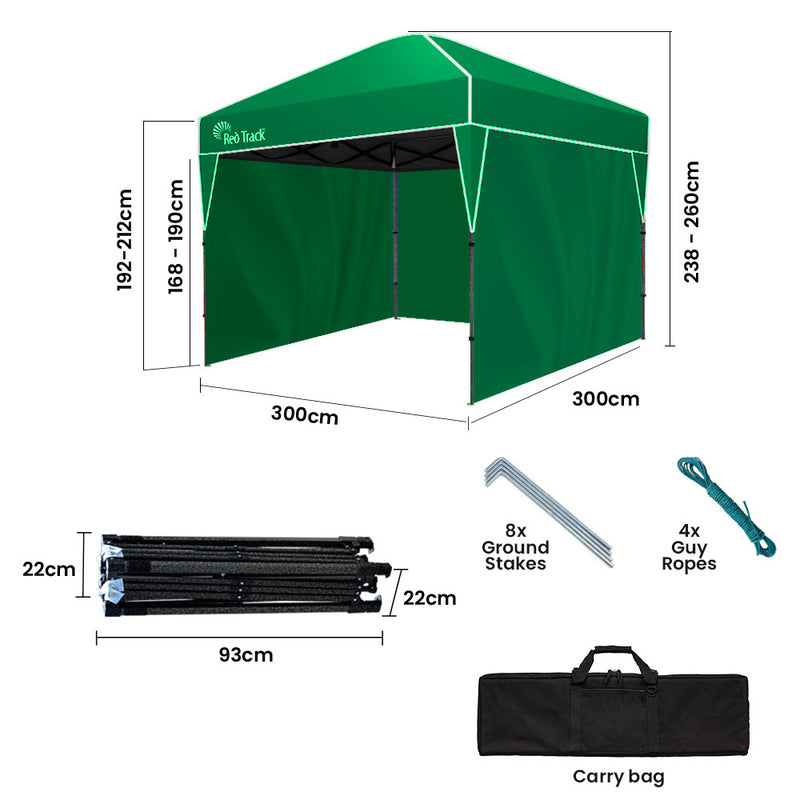Load image into Gallery viewer, RED TRACK 3x3m Ultra Compact Folding Gazebo, Walls, Carry bag, Portable Outdoor Popup Marquee for Camping Beach, Green
