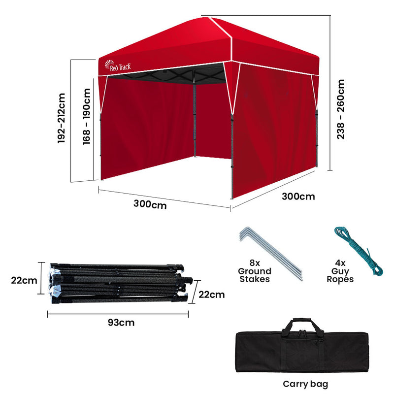 Load image into Gallery viewer, RED TRACK 3x3m Ultra Compact Folding Gazebo, Walls, Carry bag, Portable Outdoor Popup Marquee for Camping Beach, Red
