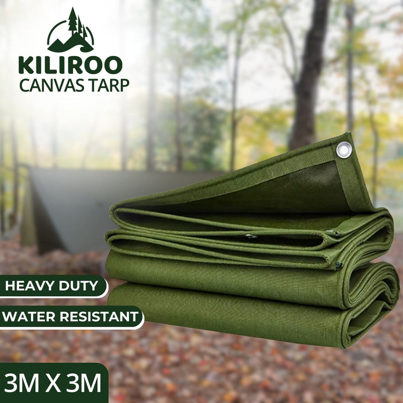 Load image into Gallery viewer, KILIROO 3X3m Heavy Duty Waterproof Sun Blocked Dustproof Canvas Tarp Army Green
