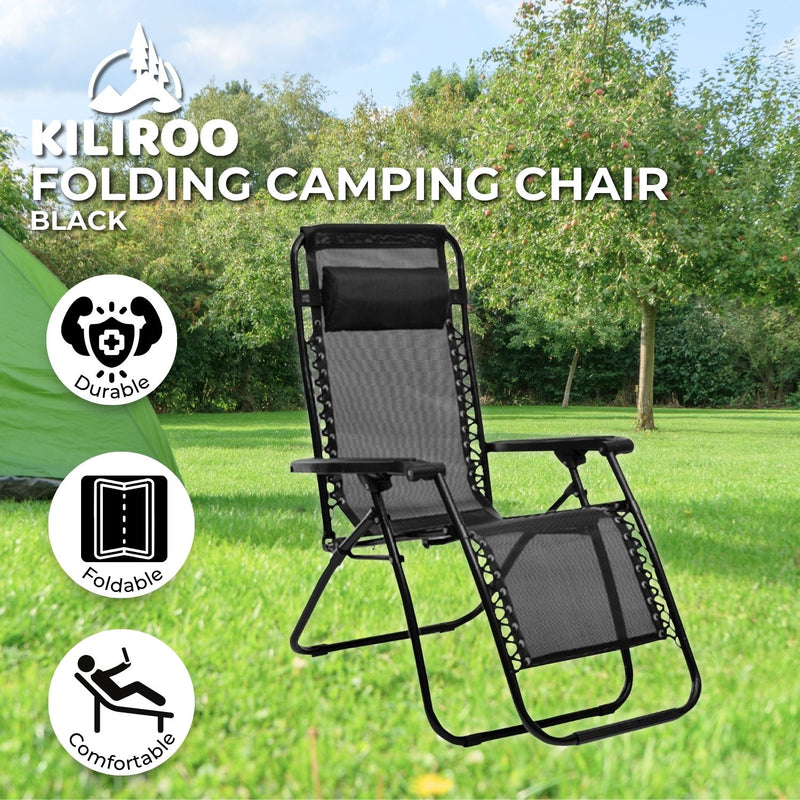 Load image into Gallery viewer, KILIROO Folding Reclining Camping Chair With Breathable Mesh (Black)
