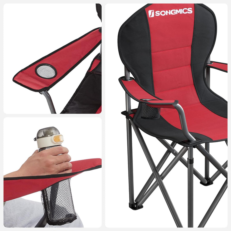 Load image into Gallery viewer, SONGMICS Folding Camping Chair with Bottle Holder Red and Black
