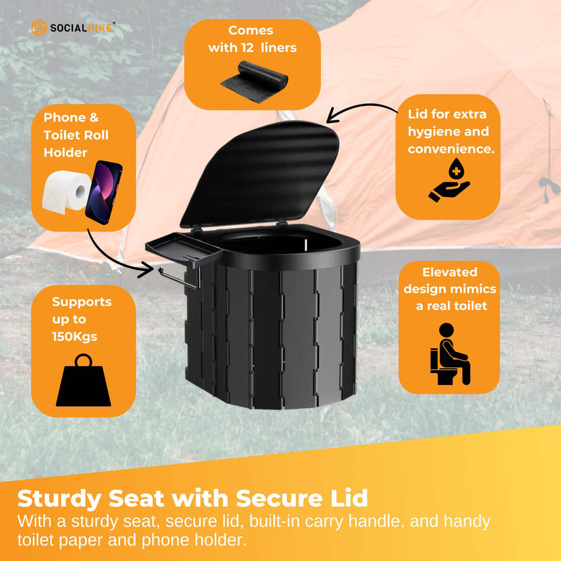 Load image into Gallery viewer, Social Hike Portable Folding Camping Toilet - Outdoor Lightweight Compact Potty
