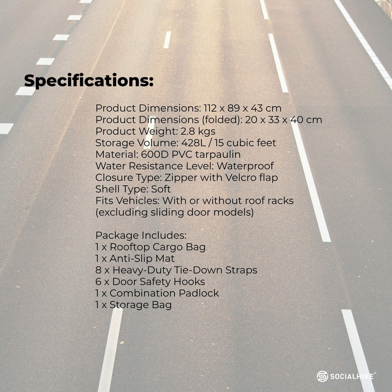 Load image into Gallery viewer, Social Hike 428L Car Rooftop Storage Carrier - Soft-Shell Waterproof Roof Bag
