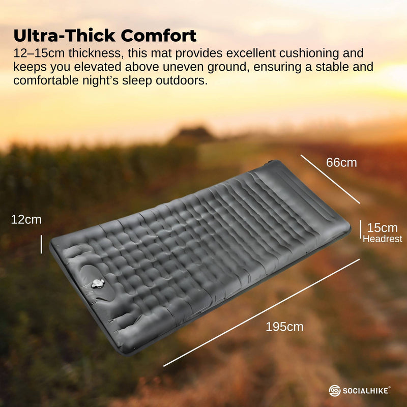 Load image into Gallery viewer, Social Hike Step-Inflating Camping Mattress Lightweight Waterproof Sleeping Grey
