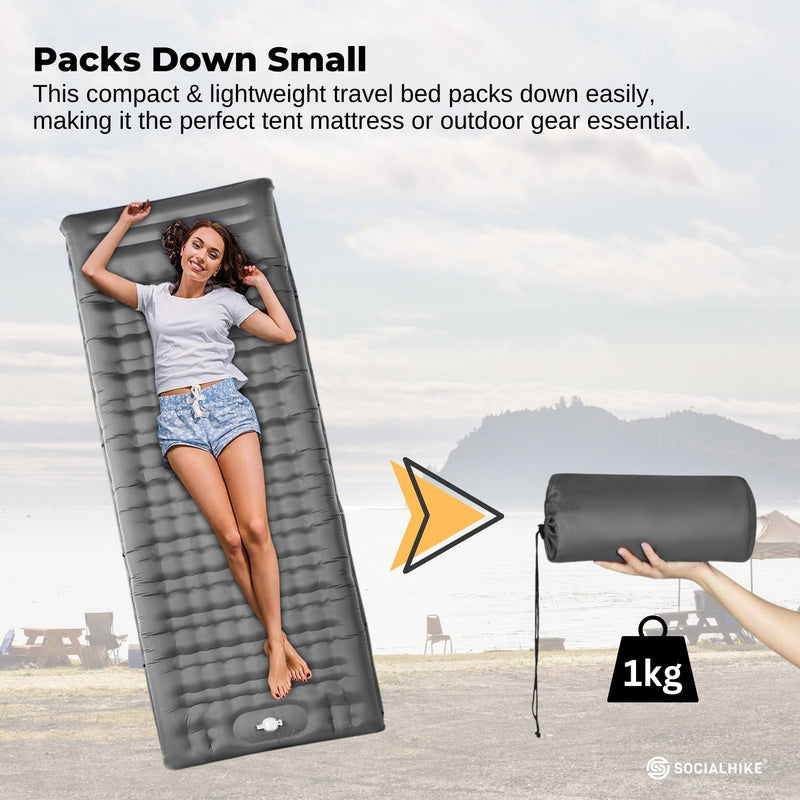 Load image into Gallery viewer, Social Hike Step-Inflating Camping Mattress Lightweight Waterproof Sleeping Grey
