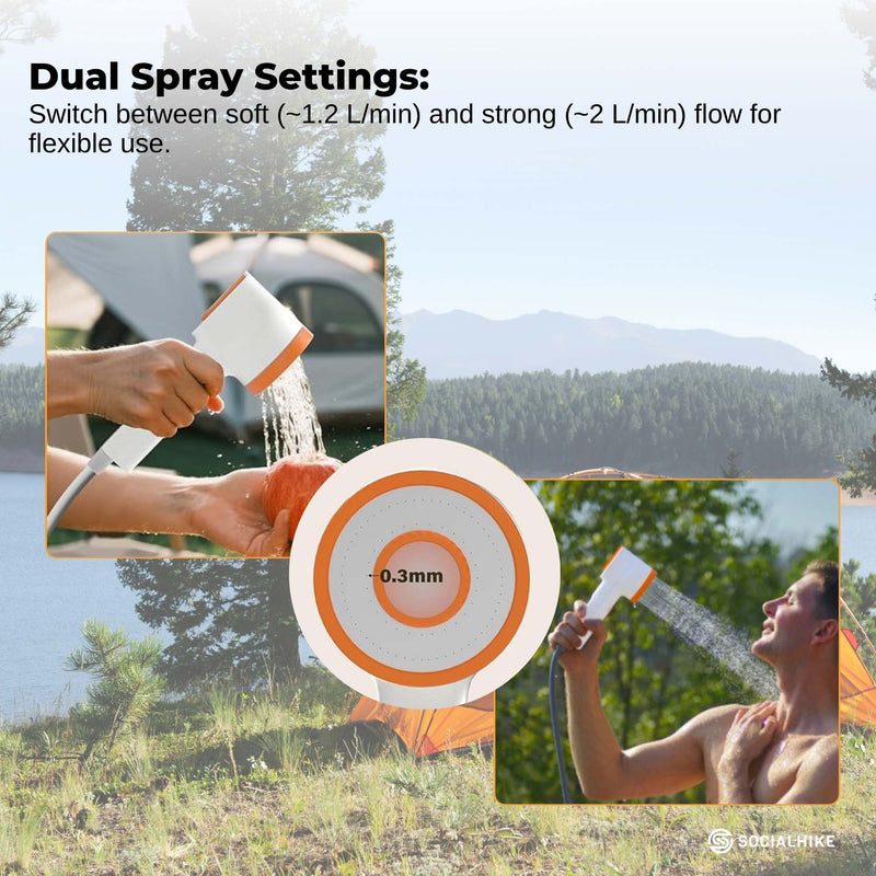 Load image into Gallery viewer, Social Hike Portable Camping Shower Head - Outdoor Rechargeable Pump LED Light
