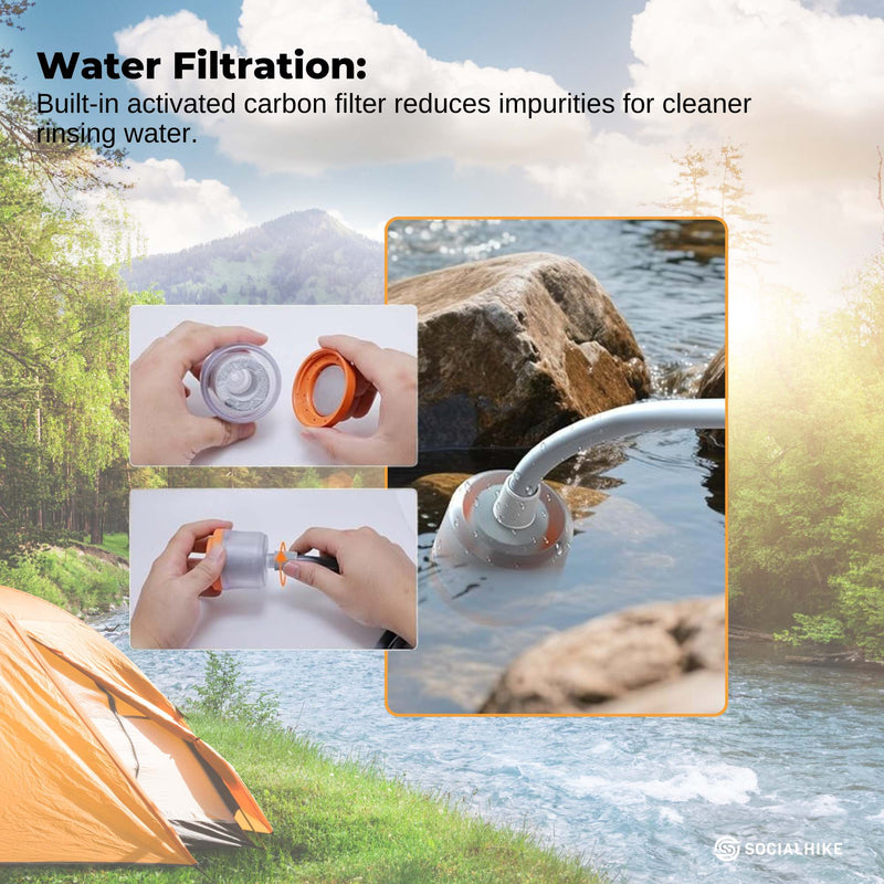 Load image into Gallery viewer, Social Hike Portable Camping Shower Head - Outdoor Rechargeable Pump LED Light

