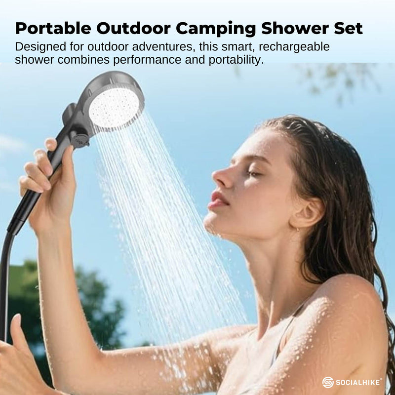Load image into Gallery viewer, Social Hike Portable Camping Shower Kit - 6000MAh Outdoor Rechargeable Pump LED
