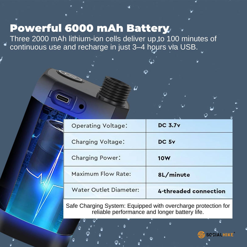 Load image into Gallery viewer, Social Hike Portable Camping Shower Kit - 6000MAh Outdoor Rechargeable Pump LED
