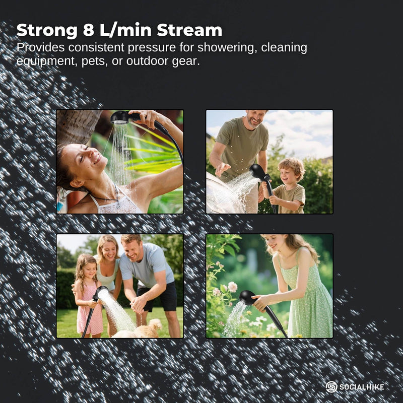 Load image into Gallery viewer, Social Hike Portable Camping Shower Kit - 6000MAh Outdoor Rechargeable Pump LED
