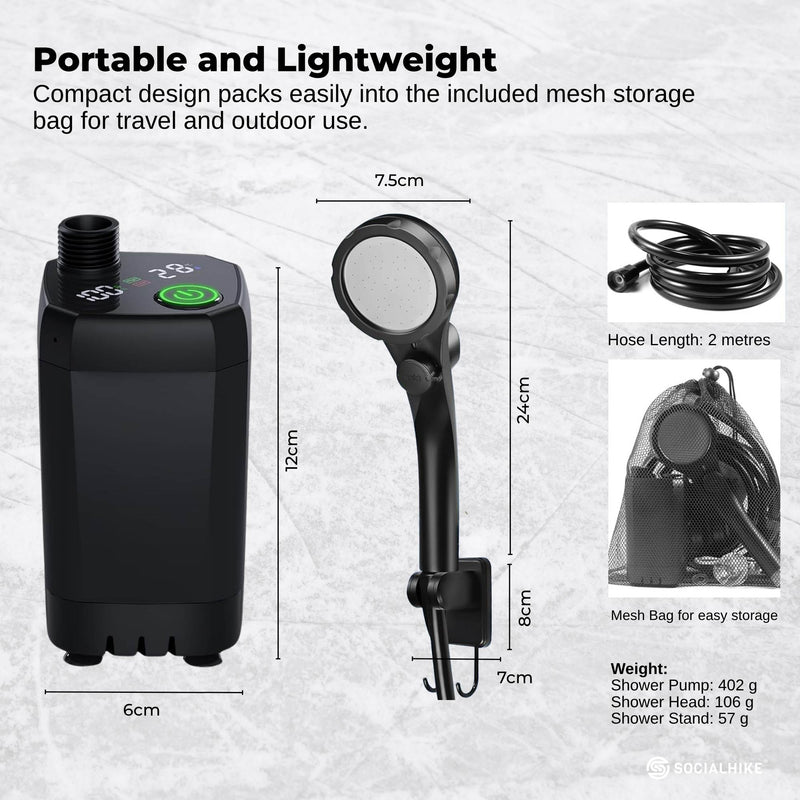 Load image into Gallery viewer, Social Hike Portable Camping Shower Kit - 6000MAh Outdoor Rechargeable Pump LED
