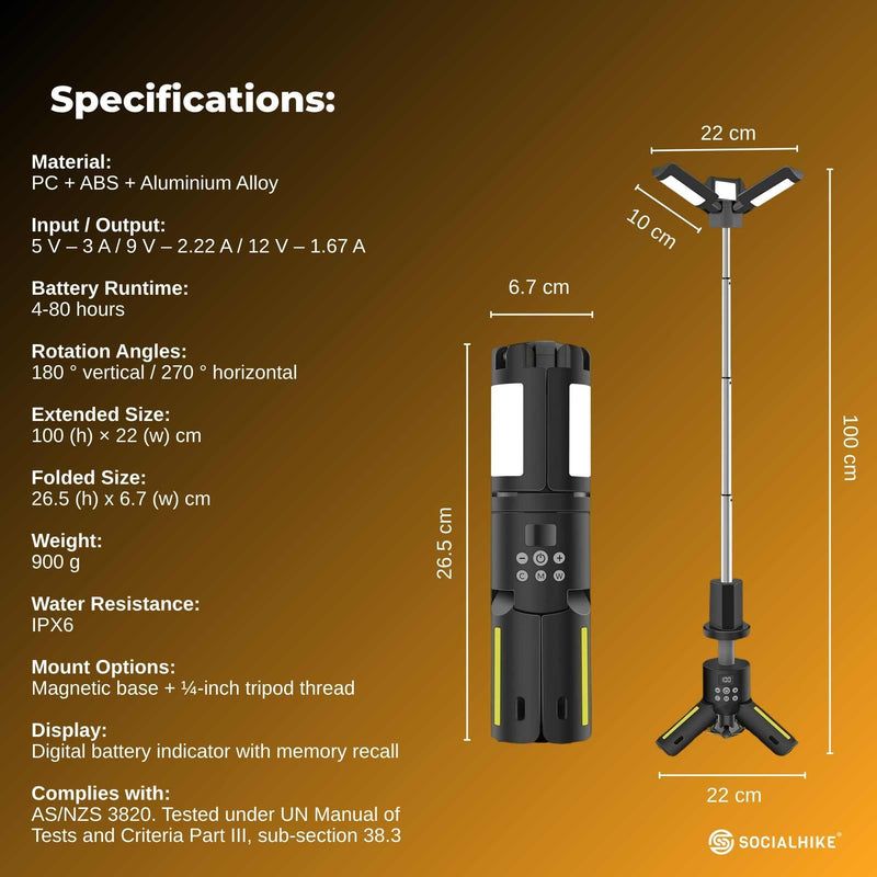 Load image into Gallery viewer, Social Hike Rechargeable Telescopic Camping Light - Outdoor LED 20W Lantern
