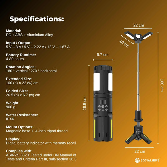 Social Hike Rechargeable Telescopic Camping Light - Outdoor LED 20W Lantern