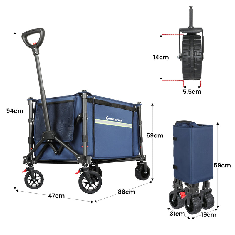 Load image into Gallery viewer, Wallaroo Collapsible 120L Blue Camping Trolley Steel Picnic Shopping Cart
