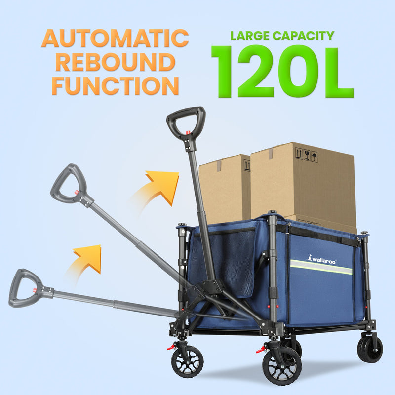 Load image into Gallery viewer, Wallaroo Collapsible 120L Blue Camping Trolley Steel Picnic Shopping Cart
