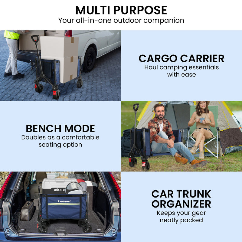 Load image into Gallery viewer, Wallaroo Collapsible 120L Blue Camping Trolley Steel Picnic Shopping Cart
