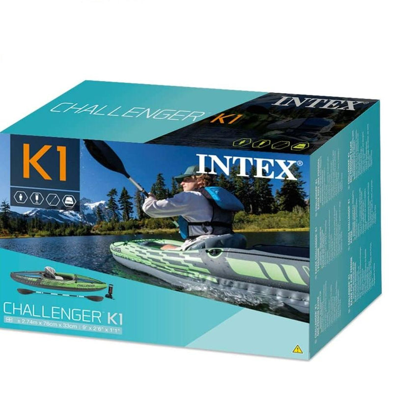 Load image into Gallery viewer, Intex Sports Challenger K1 Inflatable Kayak 1 Seat Floating Boat Oars River Lake 68305NP
