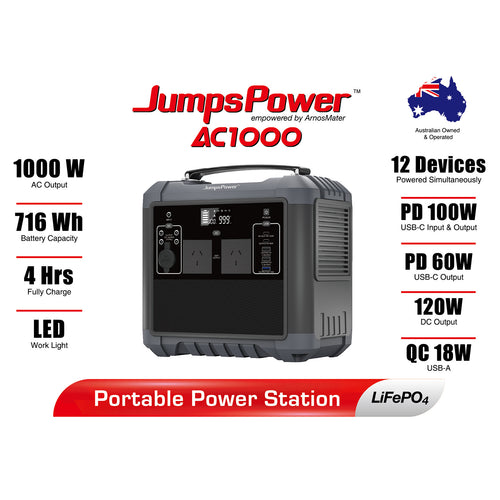 1000W Portable Power Station JumpsPower Battery Charger 716Wh LED Light