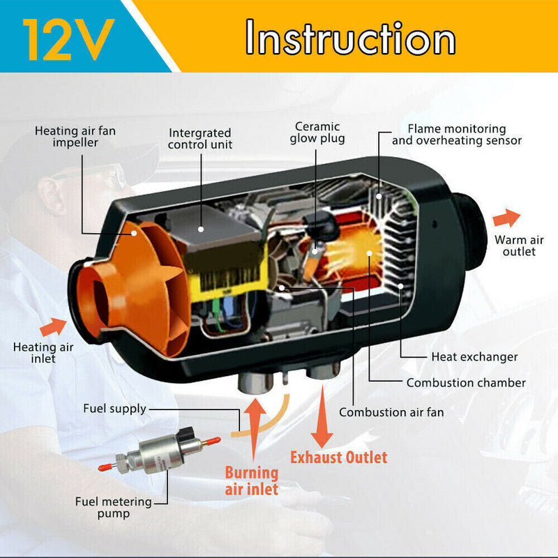 Load image into Gallery viewer, Diesel Air Heater 12V 5KW LCD Display Tank Remote Control Thermostat Caravan Motorhome 10L
