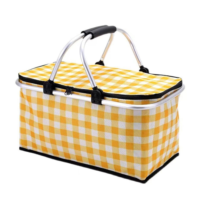 Load image into Gallery viewer, Collapsible Outdoor Camping Portable Insulated Picnic Basket Camping Picnic Ice Pack(Yellow Grid)
