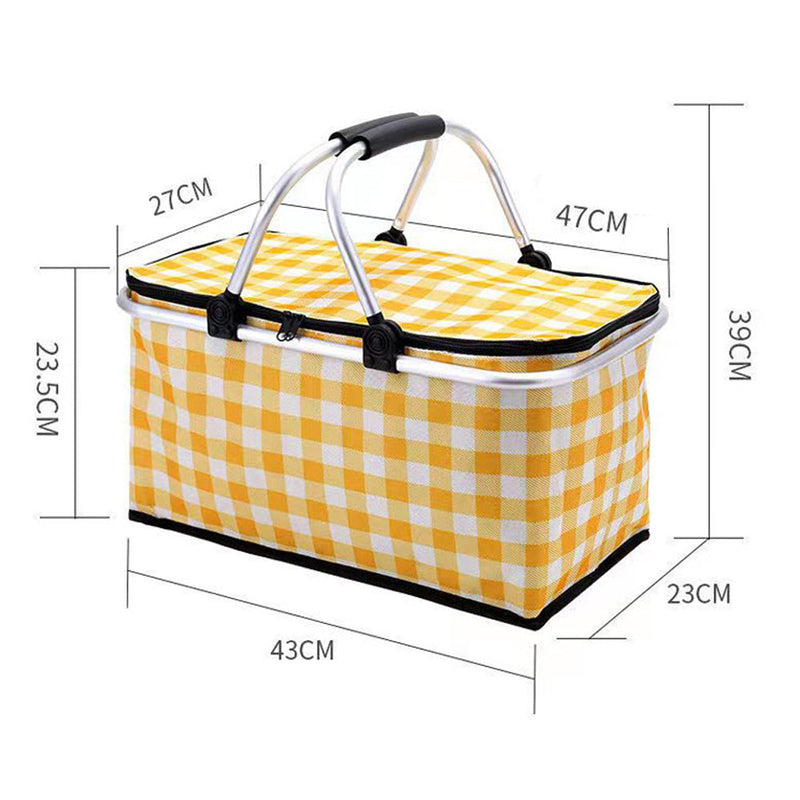 Load image into Gallery viewer, Collapsible Outdoor Camping Portable Insulated Picnic Basket Camping Picnic Ice Pack(Yellow Grid)
