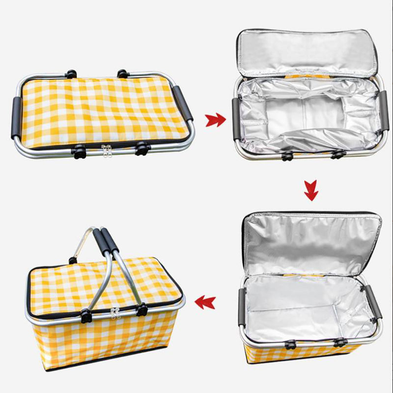 Load image into Gallery viewer, Collapsible Outdoor Camping Portable Insulated Picnic Basket Camping Picnic Ice Pack(Yellow Grid)
