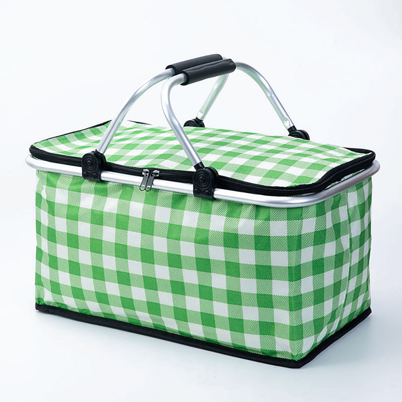 Load image into Gallery viewer, Collapsible Outdoor Camping Portable Insulated Picnic Basket Camping Picnic Ice Pack(Green Grid)
