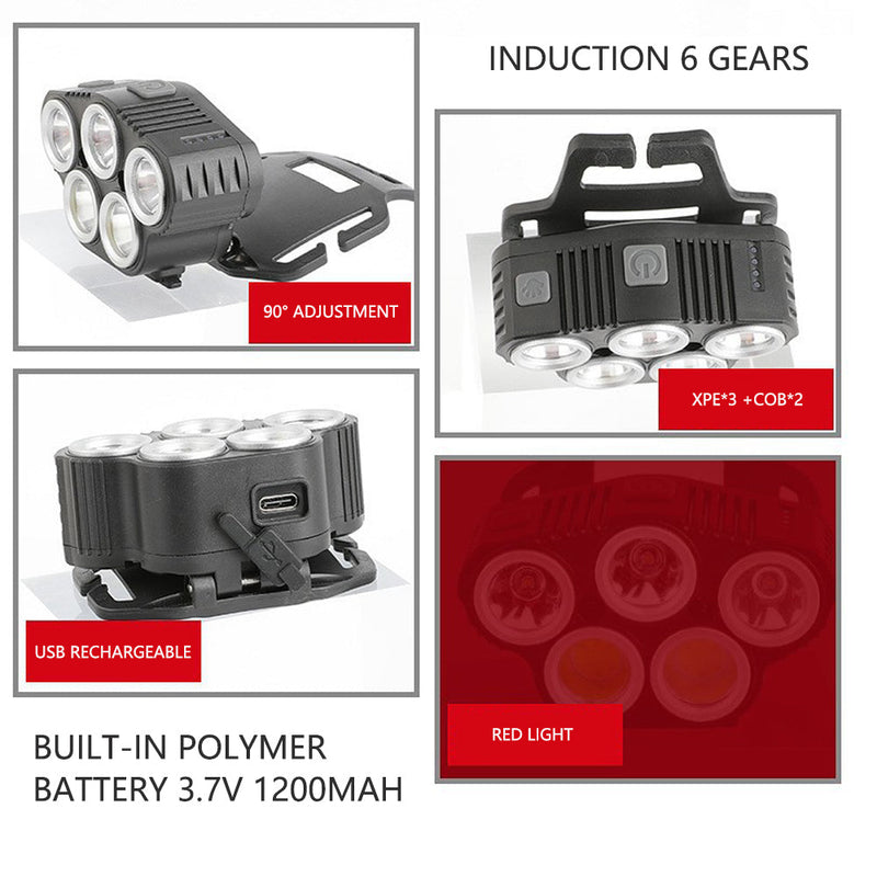 Load image into Gallery viewer, 6 Modes LED Head Torch Induction Headlight Camping COB Infrared Strong Lights
