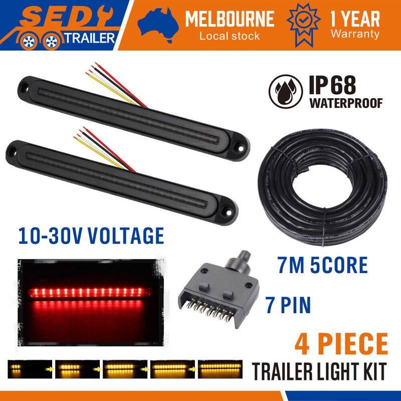 Load image into Gallery viewer, Trailer Tail Light Kit Pair Plug 7m 5 Core Wire Turn Signal 7 Pin Flat Plug Set
