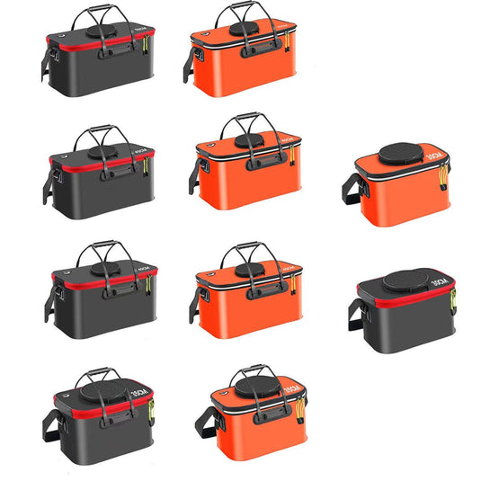 Portable Folding EVA Fishing Bucket Multi Use Live Fish Container with Strap - Black-45cm