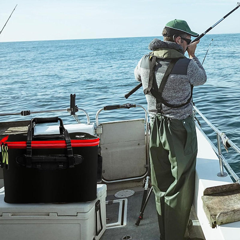 Load image into Gallery viewer, Portable Folding EVA Fishing Bucket Multi Use Live Fish Container with Strap - Black-45cm
