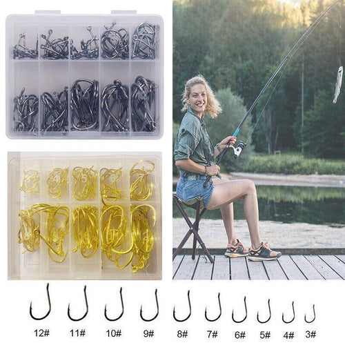 Fishing Hooks Octopus Style 100pcs Chemically Sharpened Assorted Sizes 3-12 - Gold