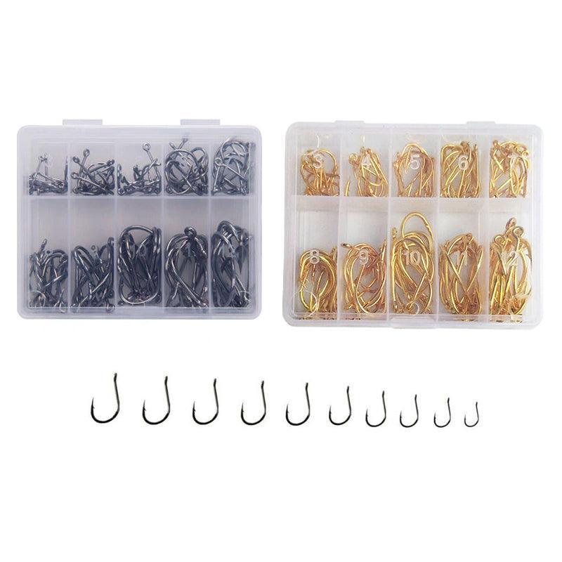 Load image into Gallery viewer, Fishing Hooks Octopus Style 100pcs Chemically Sharpened Assorted Sizes 3-12 - Gold
