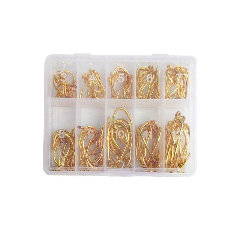 Load image into Gallery viewer, Fishing Hooks Octopus Style 100pcs Chemically Sharpened Assorted Sizes 3-12 - Gold
