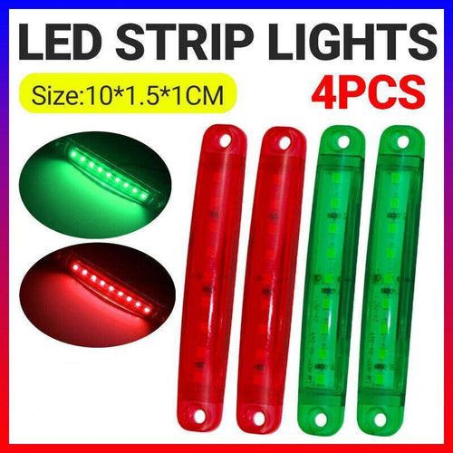 4PCS Marine LED Navigation Strip Lights Red and Green Waterproof 12–24V Compatible