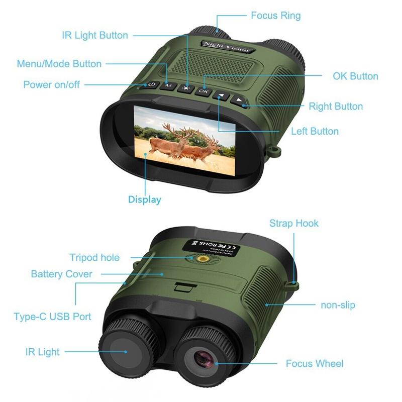 Load image into Gallery viewer, 3 Digital Night Vision Binoculars with 3 Ips Screen - Green

