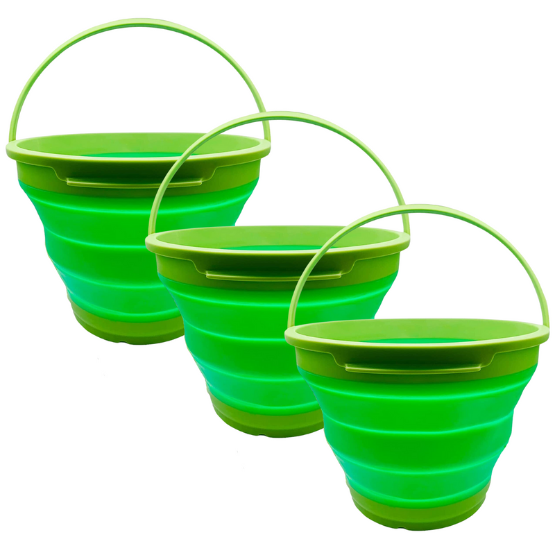 Load image into Gallery viewer, 3x 7L Foldable Collapsible Silicone Bucket for Hiking/Camping/Fishing - Green
