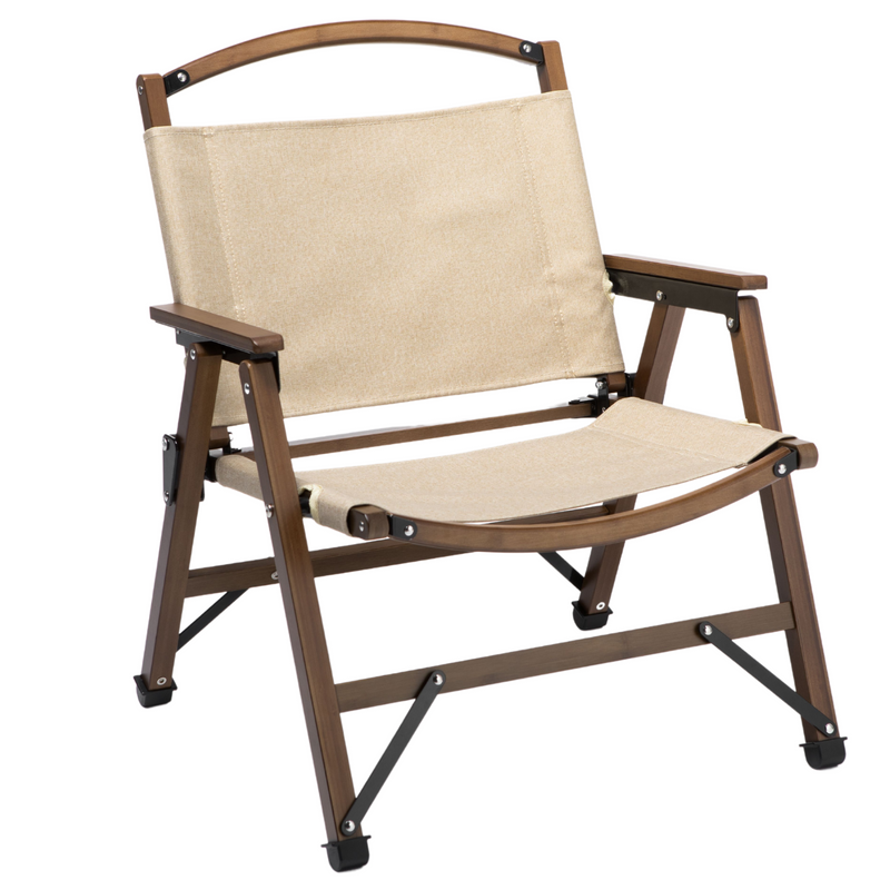 Load image into Gallery viewer, Bamboo Canvas Foldable Outdoor Camping Chair Wooden Travel Picnic Park - Khaki/Beige
