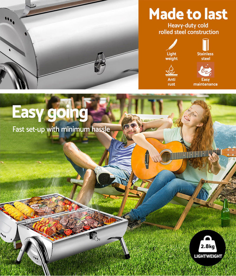 Load image into Gallery viewer, Stainless Steel BBQ Barrel Charcoal Smoker Portable Foldable Barbecue Camping Picnic
