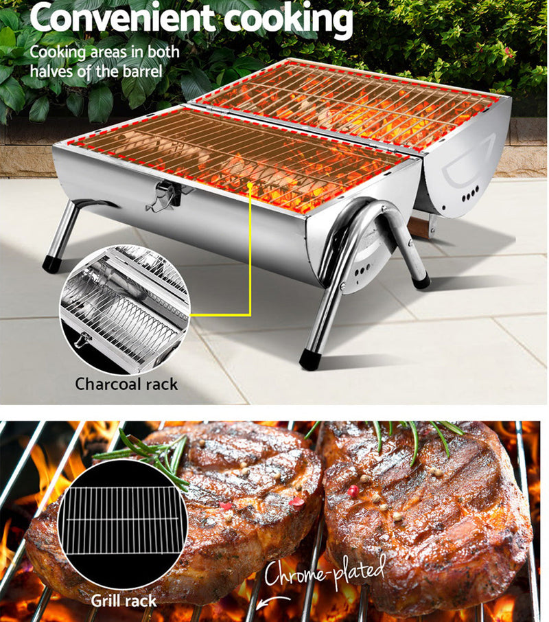 Load image into Gallery viewer, Stainless Steel BBQ Barrel Charcoal Smoker Portable Foldable Barbecue Camping Picnic

