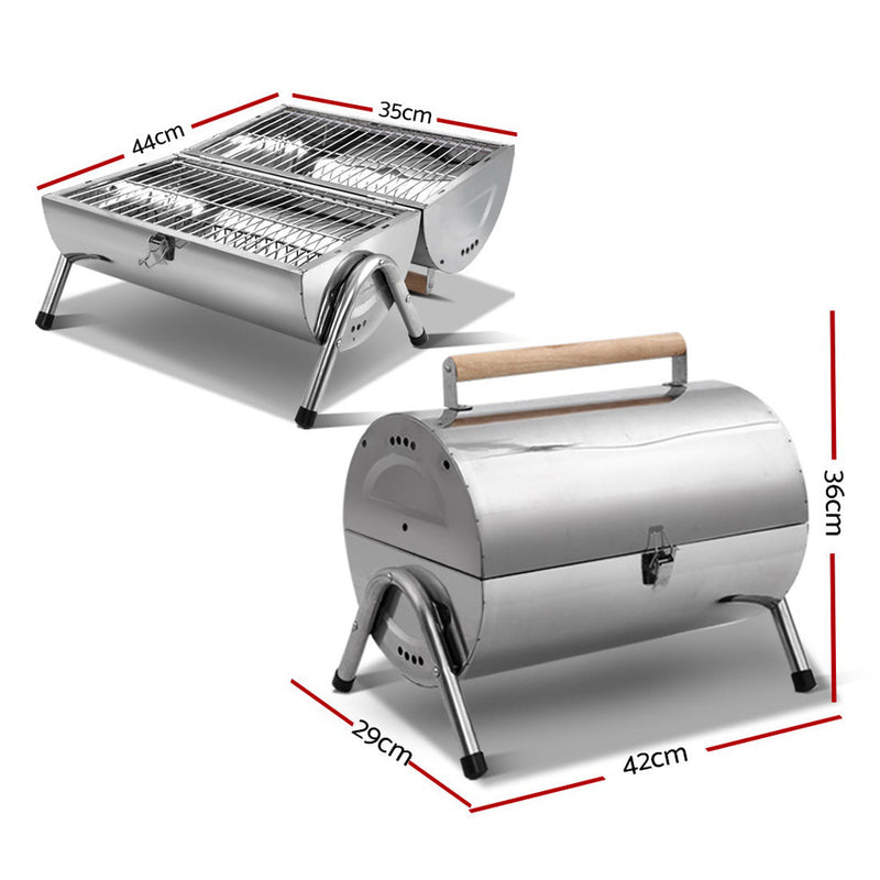 Load image into Gallery viewer, Stainless Steel BBQ Barrel Charcoal Smoker Portable Foldable Barbecue Camping Picnic
